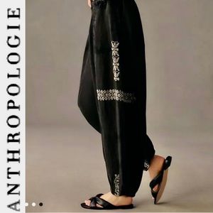 Anthropologie Black Embroidered Harem Pants